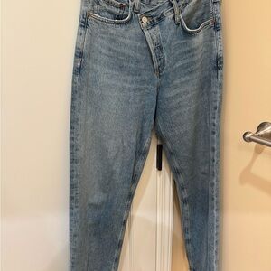 Agolde Distressed criss cross straight leg jeans